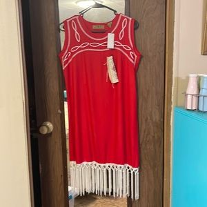 Red western sleeveless dress with fringe